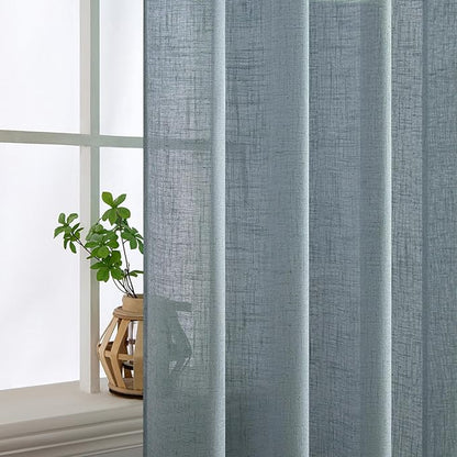 MIULEE Dusty Blue Linen Curtains 52x63 Inch 2 Panel - Image 5