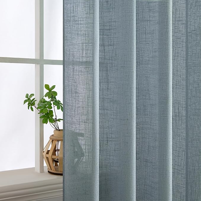MIULEE Dusty Blue Linen Curtains 52x54 Inch 2 Panel - Image 5