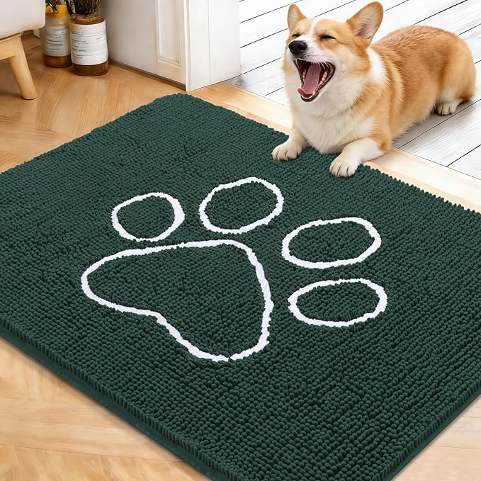 OLANLY Dog Door Mat for Muddy Paws 40x32, Paw Print Design Chenille Mud Mat | by OLANLY