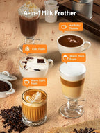 Electric Milk Frother, Automatic Milk Steamer Warm or Cold Foam Maker for Coffee, Cappuccino, Latte, Stainless Steel Milk Warmer with Temperature Controls