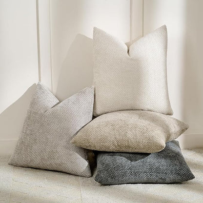 Volcanics Boho Throw Pillow Covers 18x18 Set of 4, Neutral Chenille Decorative - Image 2