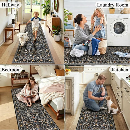 HEBE Hallway Runner Rug 2'x8', Washable Non Slip Kitchen Rug Runner | Soft Boho - Image 6