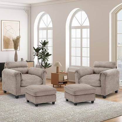 HAOMARKETS Corduroy 4-Piece Sofa Set, Upholstered Ottoman Set of 2 and Accent - Image 6