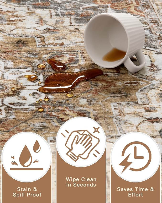 Madane Washable 6ft Circle Round Rug, 6x6 Circular Area Rugs, Turmeric/Grey | - Image 7