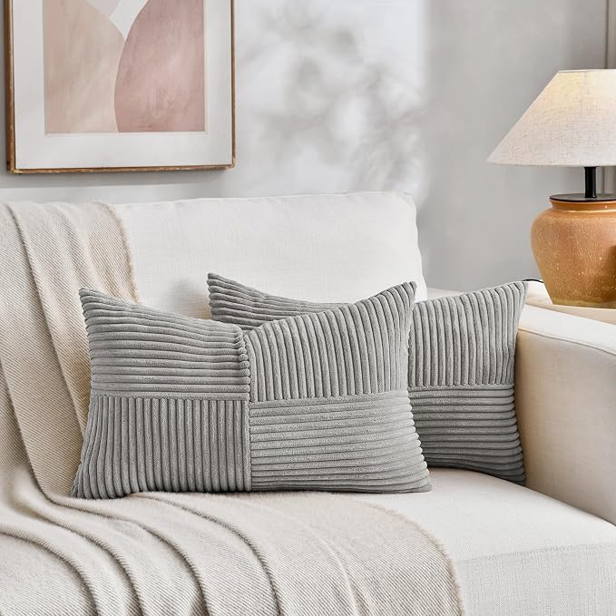 Fancy Homi 2 Packs Grey Lumbar Decorative Throw Pillow Covers 20x28 Inch - Image 5