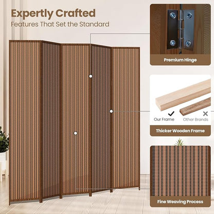 5 Panel Room Divider and Extra Wide Folding Privacy Screen, Bamboo Room Divider - Image 4