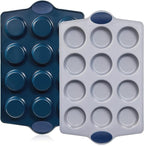 BRONYPRO Ceramic Muffin Pan, 12-Cup Nonstick Aluminized Steel Cupcake Pans, Healthy Non-Toxic Ceramic Coating Muffin tin, 2 Pack Cup Cake Pans for Baking Blue