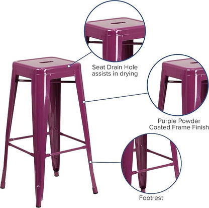 Flash Furniture Commercial Grade 30" High Backless Purple Indoor-Outdoor - Image 5