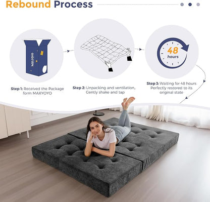 MAXYOYO 6" Folding Sofa Bed for Floor, Tufted Tri-Fold Floor Mattress - Image 7