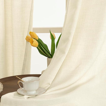 Sheer Linen Curtains 90 Inch for Living Room 2 Panels, Light Beige | Neutral - Image 3