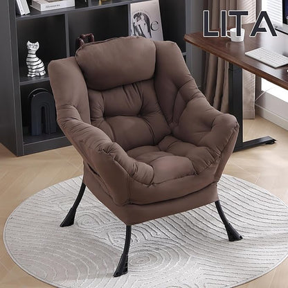 LITA Lazy Chair with Armrests and Side Pocket, Modern Upholstered Accent - Image 7