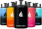 HYDRO CELL Stainless Steel Insulated Water Bottle with Straw - For Cold & Hot Drinks - Metal Vacuum Flask with Screw Cap and Modern Leakproof Sport Thermos for Adults (Black 14oz)