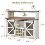 OKD Farmhouse Coffee Bar Cabinet with LED Lights, 55" Wine Bar Cabinet w/Sliding Barn Door & Wine and Glass Rack, Kitchen Buffet Cabinet w/Storage Shelves for Dining Room,Antique White