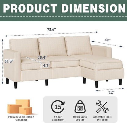 SUNLEI 73.6" Modular Sectional Sofa, Comfy Cloud Couch - Image 2