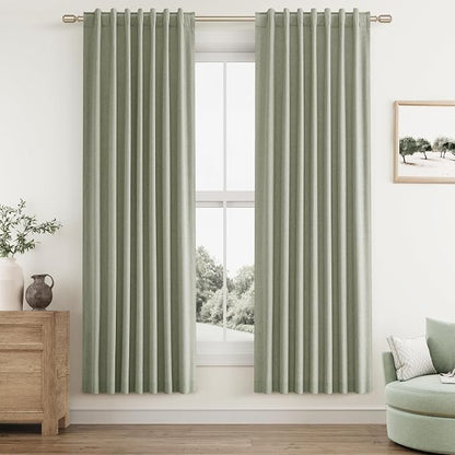 Sage Green 100% Blackout Linen Curtains 72 Inch Length 2 Panels Set - Image 9