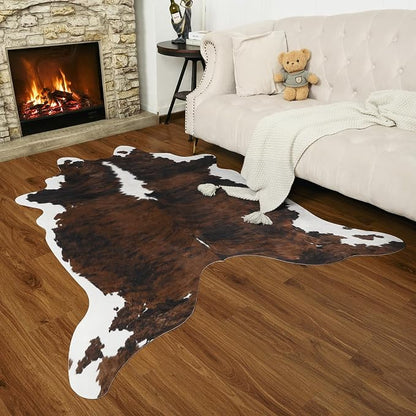 Faux Cowhide Rug, Animal Cow Hide Rug, 4.6 x 5.2 Ft Black and Brown | Premium - Image 7