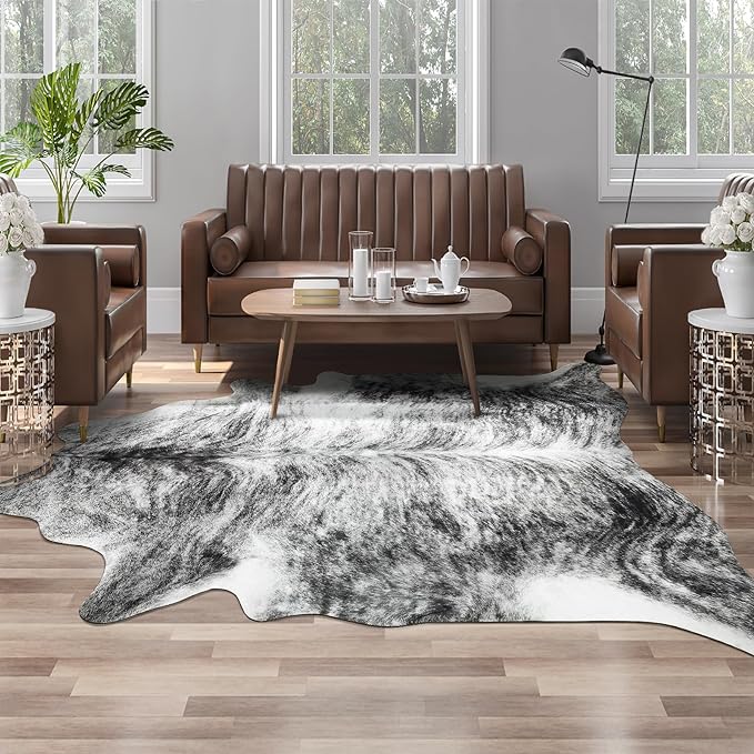 Western Faux Cowhide Rug, Animal Cow Hide Rug, 3.6 x 2.3 Ft Black | Premium by AROGANAREARUG
