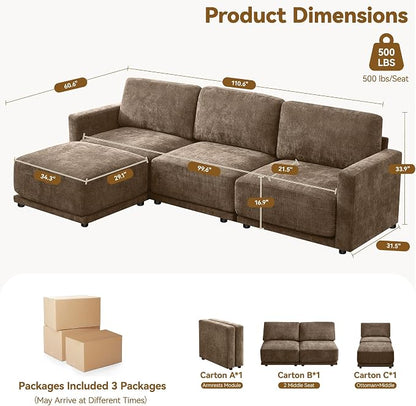 110.6" L Shaped Modular Sectional Sofa Modern Chenille Comfy Couch - Image 2
