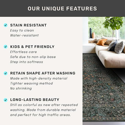 Washable Dark Green 10x12 Rug for Living Room - Image 9