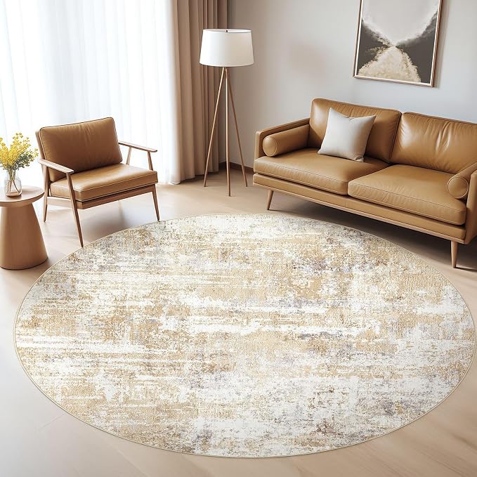 LOONGRUG Round Rug 4x4 Washable Neutral Modern Abstract Circle Area Rugs | Soft - Image 5
