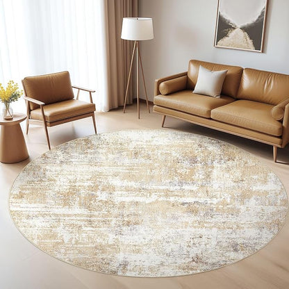 LOONGRUG Round Rug 4x4 Washable Neutral Modern Abstract Circle Area Rugs | Soft - Image 5
