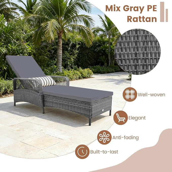 COSTWAY PE Rattan Chaise Lounge Chair, 6 Gear Adjustable Recliner - Image 5