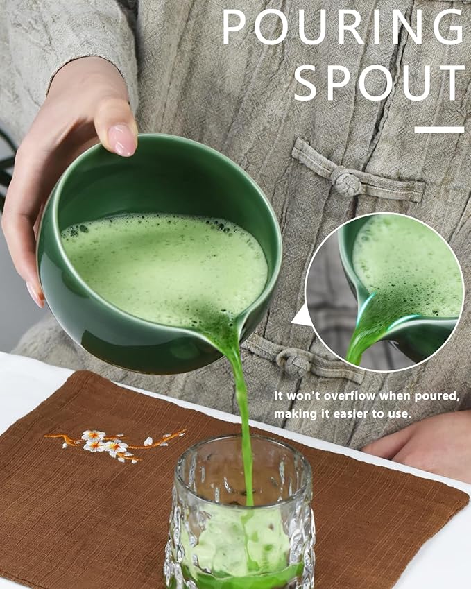 Artcome Premium Matcha Tea Set - 18.6oz Ceramic Bowl with Spout, Bamboo Whisk, Scoop, Whisk Holder & Brewing Guide - Perfect for Traditional Japanese Tea Ceremony
