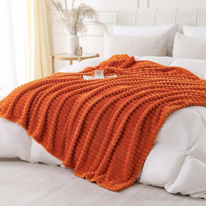 Orange Throw Blanket for Couch Sofa 50x60 inches Striped Design | Fleece - Image 2