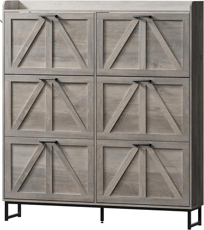 BORNOON Shoe Cabinet with 6 Flip Drawers Narrow Shoe Storage Cabinet Organizer - Image 8