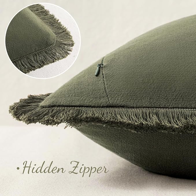 MIULEE Boho Linen Decorative Lumbar Throw Pillow Covers Olive Green 12x20 | Set - Image 3