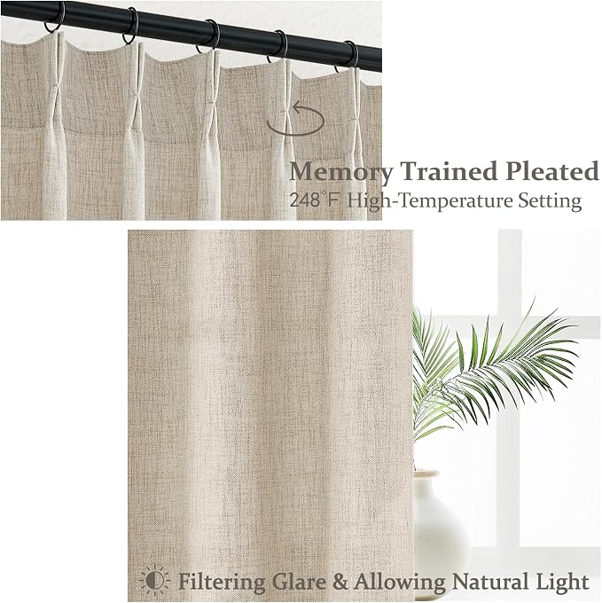 PleatedDrapes Natural Extra Wide 70 x 96 Inch Privacy Curtains That Let Light in - Image 3