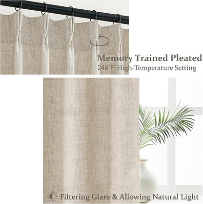 PleatedDrapes Natural Extra Wide 70 x 96 Inch Privacy Curtains That Let Light in - Image 3