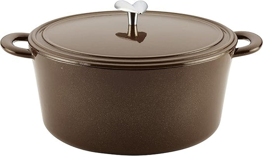 Ayesha Curry Cast Iron Enamel Casserole Dish/ Casserole Pan / Dutch Oven with Lid - 6 Quart, Brown Sugar