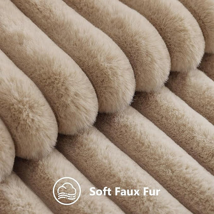 decorUhome Fall Faux Fur Throw Pillow Covers 22x22 Set of 2 Khaki Brown | - Image 2