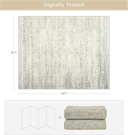 Washable Rugs 8x10 Area Rug for Living Room, Dining Room-Beige Green | Ultra - Image 2