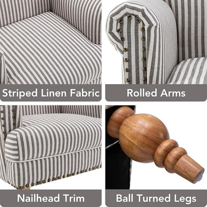Black Striped Linen Fabric Accent Chair, Modern Farmhouse Upholstered Armchair - Image 3