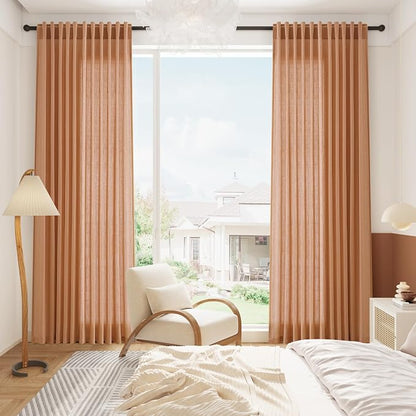 Peach Quartz Curtains 90 Inches Long 2 Panel Set Back Tab Rod Pocket Linen - Image 8