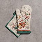 Maison d' Hermine 100% Cotton Oven Mitt & Pot Holder Set (7.5"x13" & 8"x8") Heat Resistant BBQ Cooking Gloves with Loop, Baking, Grilling, Kitchen, Handling Hot Pans (Recolte)