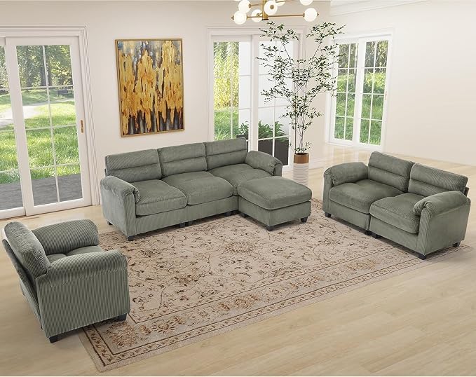 HAOMARKETS Corduroy 3-Piece Sofa Set, Upholstered Ottoman and Accent Chair Sofa - Image 7