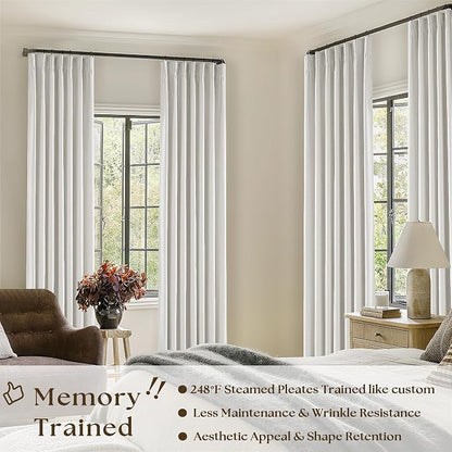 Beige White Extra Long 100% Blackout Linen Curtains 120 Inches Long 2 Panels - Image 2