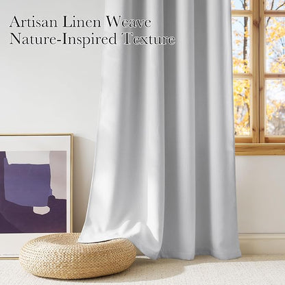 NICETOWN Faux Linen Greyish White Blackout Curtains 84 inches Long - Image 3
