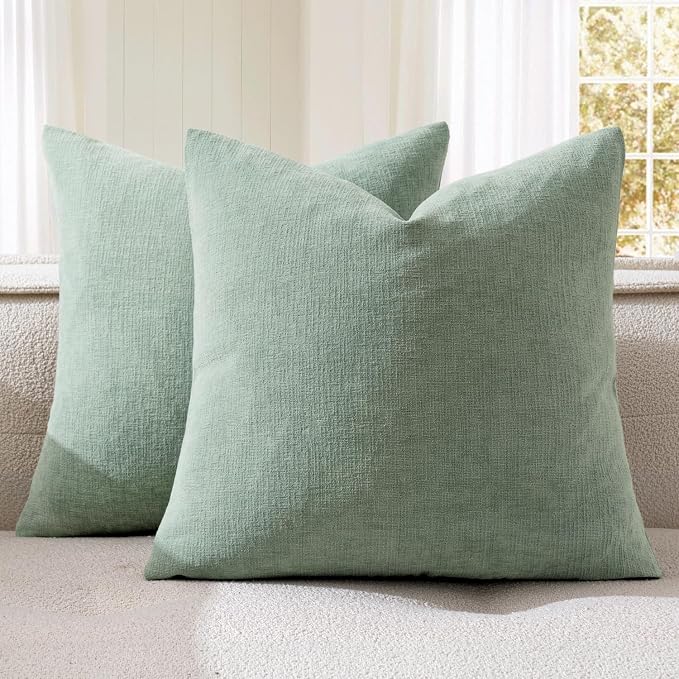 MIULEE Greyish Green Chenille Couch Throw Pillow Covers, 18x18 | Set of 2 by MIULEE