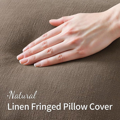 MIULEE Linen Fringe Decorative Fall Euro Pillow Covers Cocoa Brown 24x24 | Set - Image 2