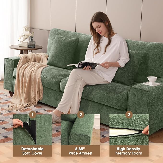 DOPEDIO Modern Loveseat Sofa for Living Room, Chenille Recliner, Removable Cover - Image 3