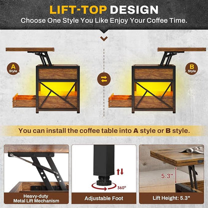 Itaar 40" Lift Top Coffee Table, 4 in 1 Coffee Tables - Image 7