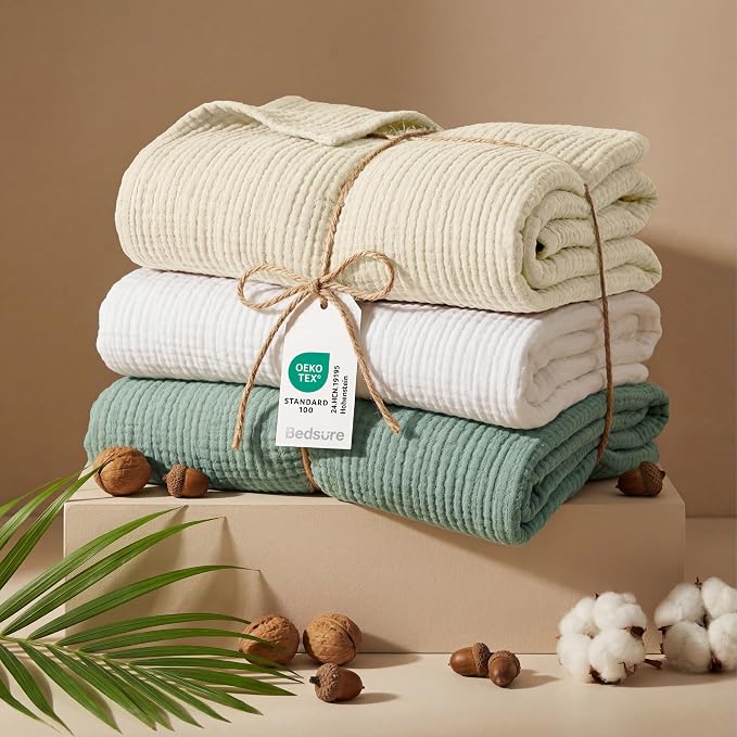 Bedsure 100% Cotton Muslin Blanket Queen Size - Image 7