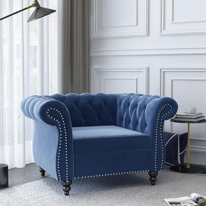 ORRD 3 Piece Living Room Set, Velvet Chesterfield Sofa Loveseat Couch Chair - Image 4