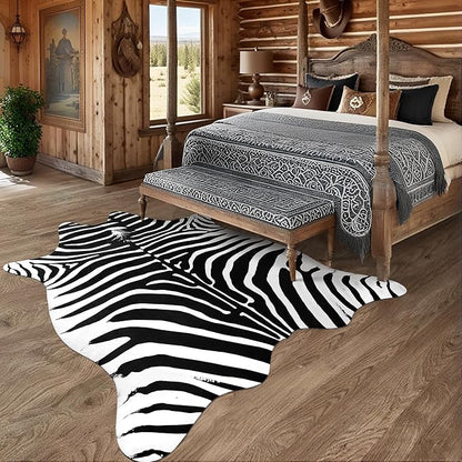 Faux Zebra Rug, Large Zebra Print Rug Animal Hide Rugs, 7 x 6.2 Ft | Print Hide - Image 5