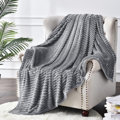 BEDELITE 3D Ribbed Jacquard Grey Fleece Throw Blanket - Image 8