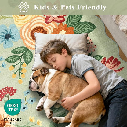 DUKINO 2.6x8 Runner Rug, Floral Washable Kitchen Rugs Non Slip, Stain Resistant - Image 4